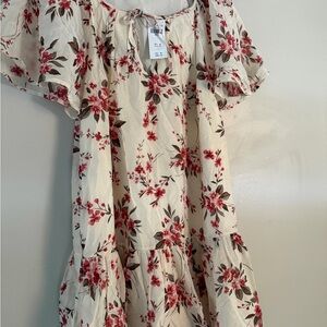Abercrombie & Fitch Cream Dress with Red Floral Pattern